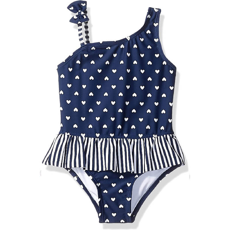 Monokini Azul Con Corazones y Olan