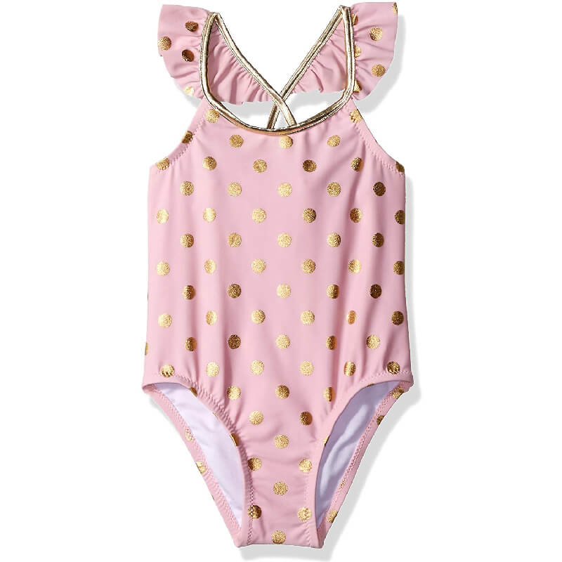 Monokini Rosa Con Motas Doradas