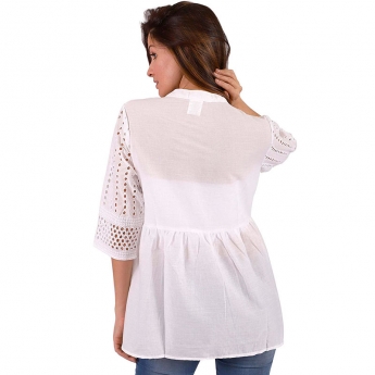 Blusa Blanca con Cuello Mao