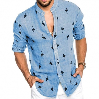 Camisa Azul con Estampado de Flamencos