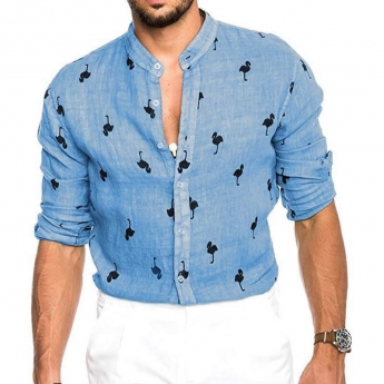 Camisa Azul con Estampado de Flamencos