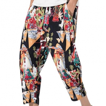 Pantalón Capri Negro Estampado